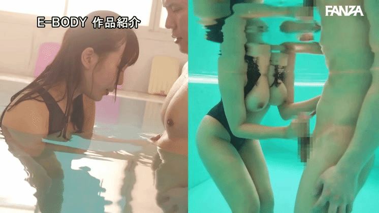 プールの中で手コキ。